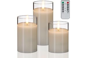 Relaxdays LED-ljus i glas, 3-pack, fjärrkontroll, vita