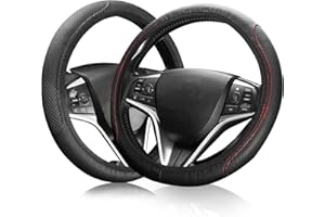 XIANGSKY 2Pcs Car Steering Wheel Cover Size 37-38cm /14.5-15inch Leather Breathable Steering Wheel Cover Soft Anti-Slip Breathable Car Steering Wheel Car Interior Accessories Black,red