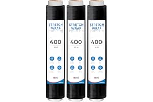 UK SUPPLIES LIMITED 3 Rolls Black Stretch Shrink Wrap (All Pack Sizes) 400mm x 250m x 23 Micron Strong Heavy Duty Packaging Cling Film Tear Resistant Water & Moisture Proof Multi Use Pallet Wrap