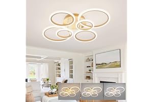 KeLuKes Lustre avec Télécommande, 80cm Luminaire Plafonnier LED Dimmable, Lampe de Plafond Salon 6 Anneaux Avec Fonction Mémoire, Plafonnier Intelligent pour Chambre Salle à Manger, Or
