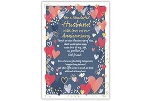 IC&G, INTERNATIONAL CARDS & GIFTS IC&G Wonderful Husband Anniversary Card - Happy Anniversary Card with Love Heart Border Design and Embossed Foil Details - For Husband