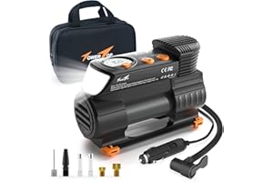 TowerTop Tyre Inflator Air Compressor: 2X Faster Heavy Duty Car Tyre Pump Portable 12V Digital Tyre Inflator with High Precision Pressure Gauge, Memory Function, 1 Min Inflation, LED Light, Handbag