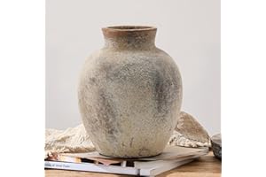 ‎PORCER PORCER Rustikale Keramik-Blumenvase, 15,2 cm, niedlicher Bohemian-Stil, Heimdekoration, Terrakotta, für Wohnzimmer, Tisch, Regal, Kamin-Dekoration, Bauernhaus, Grau