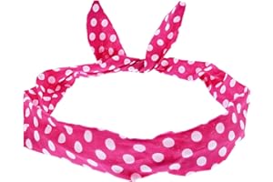 Topkids Accessories Polka Dot Wire Headbands Striped Gingham Plaid Women Girls Hair Bow Bandana Headscarf Headband 1950s Country Girl Costume (Fuchsia Polka Dot)