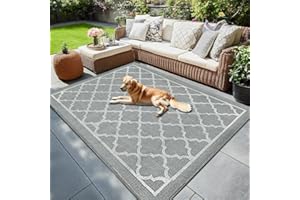 ‎RV MURTS RV MURTS Outdoor Teppich Wetterfest, Leichtgewicht Camping Teppich, Außenteppich Wasserdichter für Balkon Terassen Garten Patio, Waschbar&UV-Beständig Tragbare Outdoor Matte, 80x150CM Graue Gitter.