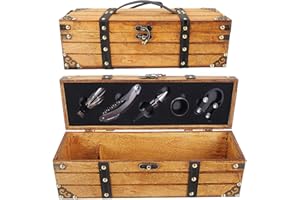 RERXN Antike Holzkiste Aufbewahrungsbox mit Griff,Weinflaschenbox,Weingeschenkbox aus Holz, Weinverschluss, Weinausgießer, Weinöffner (Antique 02)