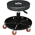 HOMCOM Workshop Stool, Rolling Mechanic Stool with Pneumatic Adjustable Height, 360 Degree Swivel, Padded Seat, Tool Tray, for Garage, Workshop, Auto Repair