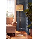 Marrien June Rattan Zemin Lambaderi, Modern Salon ve Oturma Odası K&ouml;şe Aydınlatması - Krem - 145 cm &ndash; Ayaklı Lambader, Zemin 