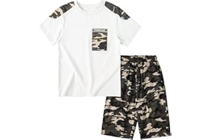 LOLANTA Boys Summer Clothes Casual Outfit Kids Shorts and T-Shirts Sets Camouflage Print, 5-12 Years, 120-160cm