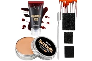 ‎AFFLANO Halloween SFX Narben-Makeup-Set, Afflano Kunstblut und Narbenwachs mit Spatel, Fake Blood Narbenwachskit Hautwachs 3 Schwämme für Theater Spezialeffekte SFX Formwach Bühne falsche Wunden Make-Up-Wachs