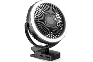 Amacool 10000mAh Rechargeable Camping Fan with LED Lantern - 8 inch Battery Operated Portable Fan with Clip on for Outdoor Tent Car RV Hurricane Power Outage