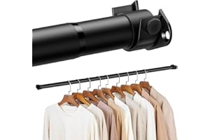 Zipglo Wardrobe Rod 40-130cm, Heavy Duty Wardrobe Rails and Fittings, Extendable Clothes Rail Pole Adjustable Hanging Rails for Wardrobe & Storage, Black