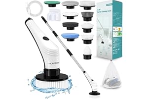Homtronics Electric Cleaning Brush, [IPX8 Waterproof] 15 in 1 Cordless Electric Spin Scrubber with 10 Replaceable Brush Heads, 120cm Adjustable Handle Power Scrubber for Bathroom, Floor, Kitchen, Tub