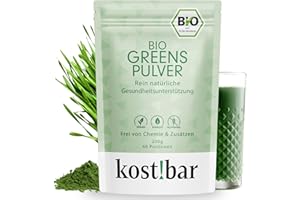 kost!bar BIO Greens Pulver | Grüne Helfer Konzentrat – 100% rein & ohne Zusätze | 5 BIO Grassaftpulver | Für Immunsystem, Energie & Wohlbefinden | Vegan, Rohkost – 60 Portionen