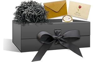 RUIXUE Black Gift Box 22x16x8 cm,Gift Boxes with Lids Greeting Cards and Shredded Paper,Gift Boxes for Presents,Suitable for Gift Wrapping Birthday Wedding Christmas.