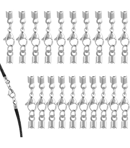 20 stuks leren sluitingen - Zilveren roestvrijstalen sluiting - Karabijnsluiting - Leer - Sieradensluitingen voor doe-het-zelf halsketting - Clipsluiting - Sieraden maken