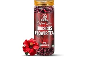 BLUE TEA Hibiscus Flower Herbal Tea - 50gm - 50 Cups | SKIN GLOW ENHANCING TEA | Herbal Tea - Flower Based - Non-Bitter - Caffeine Free - Tangy Flavour - Vegan | Reusable Pet Jar