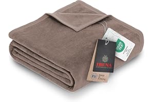 Ibena Porto Decke 150x200 cm – Baumwollmix weich, warm & waschbar, Kuscheldecke taupe einfarbig