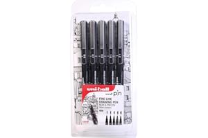 UNI-BALL Uni-PIN cienkopisy, 5 sztuk czarnego tuszu, różne grubości stalówek 0,6 mm, 0,7 mm, 0,9 mm, 1,0 mm, 1,2 mm