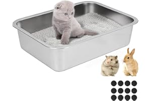 Lohofrnny Edelstahl Katzenklo, 45×35×15cm Katzenklo Geruchsfrei, Katzentoilette Offen für Kaninchen, Meerschweinchen und Hamste, Leicht zu Reinigen, Anti-Rutsch Gummiboden