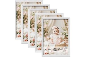 WOLTU Ramka na zdjęcia Zestaw 5 Artos Style 21 x 29,7 cm Drewniana ramka i szkło dekoracja domu biała BRU9894ws-5