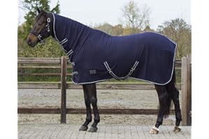 QHP coperta in pile per cavallo con parte per il collo e cinghie, blu