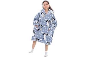 Puimentiua Hoodie Blanket Hoodie Kids Wearable Oversized Hoodie Boys and Girls Fleece Blanket Comfort Fluffy Hooded Sweatshirt with Pocket