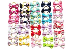 Chenkou Craft 40pcs/20pairs New Dog Hair Bows With Clips Pet Grooming Products Mix Colors Varies Patterns Pet Hair Bows Dog Accessories (Bow with rubber band)