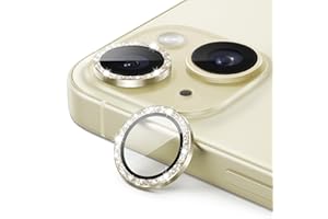 JETech Osłona Obiektywu Aparatu do iPhone 15 6,1 Cala i iPhone 15 Plus 6,7 Cala, Bling Glitter Indywidualna 9H Szkła Hartowanego Metalowa Osłona Pierścienia, HD Przejaśniać, 2 Sztuki (Żółty)