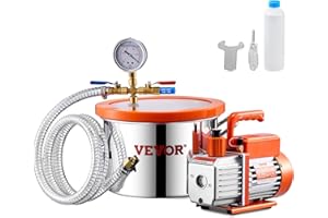 VEVOR 5,68 L Cámara de Vacío y Kit de Bomba 3,5 CFM Kit de Cámara de Desgasificación con Bomba de Vacío de Una Etapa con Tapa de Acrílico, Aceite, Manguera para Desgasificar Resinas, Siliconas