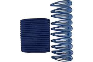 CAPRILITE 30 PCS Sleepie Elastics Hair Head Bands Snap Clips Hairbands Bobbles SCHOOL SET (Navy)