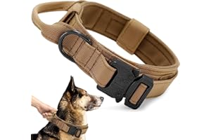Ceboic Taktyczna obroża dla psa, wojskowa nylonowa obroża dla psa, miękka, wyściełana, regulowana obroża dla zwierząt domowych z uchwytem kontrolnym i wytrzymałą metalową klamrą, obroża treningowa dla średnich i dużych psów, khaki, XL
