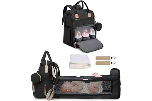 Fexkean Sac à Dos à Langer pour Bébé, Sac à Dos Pour lit bébé, Sac à langer de voyage portable avec lit pliable Grande Capacité Sac à Couches Multifonction Imperméable