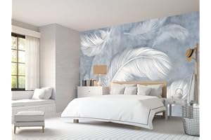 NEWWALLMURAL Carta Da Parati 3D Piuma Blu Bianca Carta Da Parati Camera Letto Moderna Fotomurali 3D Gigante Murale Decorazione