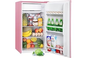 Upstreman 91L Frigorifero con congelatore (scomparto frigorifero), piccolo frigorifero con cassetto per verdure e portauova, mini frigorifero per dormitorio, ufficio, camera da letto, Rosa-BR321