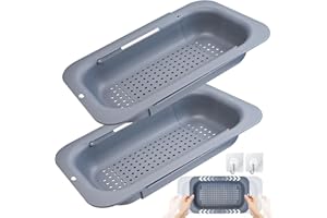 Herboom 2 Stück Spülbecken Sieb, Siebkorb über Spüle, Ausziehbar Sieb für Spülbecken Küchensieb (34,5-48 x 6,5 x 20 cm), Gemüse und Obst Waschen, Gekochte Nudeln Abtropfen Lassen