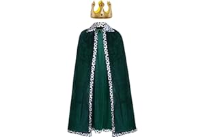 jerbro Königsmantel Königinsmantel Samtmantel Kostüm + Krone König Königin für Damen Herren Halloween Erwachsene Mottoparty Theater Fasching Cosplay Karneval Verkleiden Accessoires