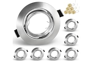 KEJIYILT Lot de 6 spots encastrables GU10 - Spots LED orientables - 230 V - En acier inoxydable brossé - Spot de plafond rond avec douille pour LED GU10 ou halogène