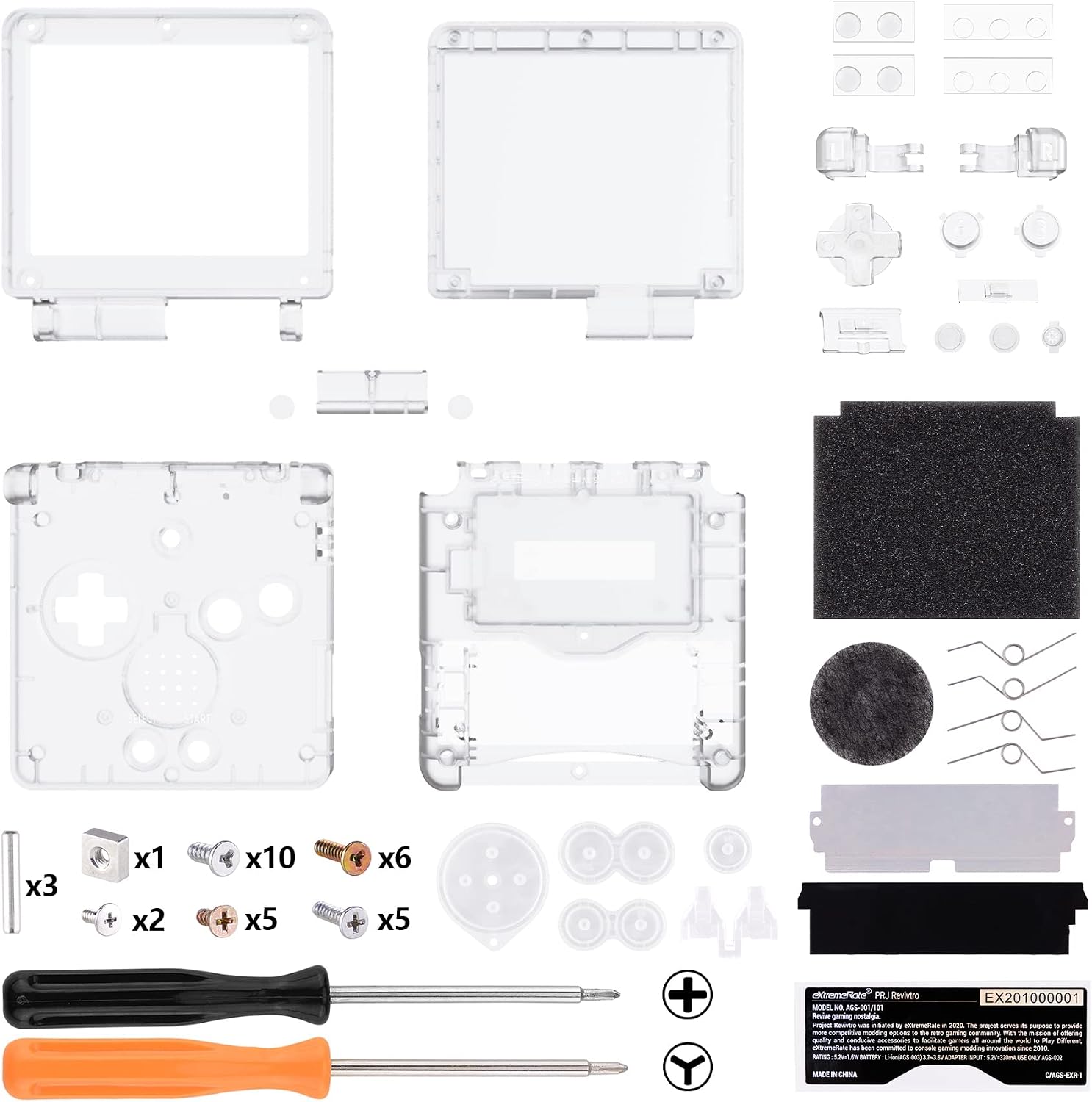 eXtremeRate Carcasa Transparente para Gameboy Advance SP, Funda Cubierta con Botones, Compatible con Todos IPS y LCD Estándar - Sin Consola ni Pantalla IPS, Claro