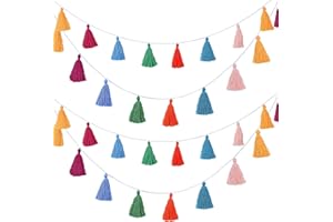 WILLBOND 4 Packs of Cotton Tassel Garland Banner Colorful Wall Decoration Hanging for Home Decoration Party Supply Wedding Birthday Baby Shower