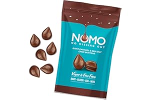 ‎NOMO NOMO Giant Buttons Caramel & Sea Salt | 110 g | VEGAN | LAKTOSEFREI, GLUTENFREI, EIFREI, NUSSFREI | Schokotropfen | zertifizierter und nachhaltiger Kakao | Wiederverschließbare Packung