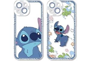 OMYZO [2 Confezioni] Cover per iPhone 13 mini 5,4",Cartone Animato Stitch Case con Anime Carino Modello,Morbida TPU Silicone Antiurto Trasparente Protezione Custodia Compatibile con iPhone 13 mini
