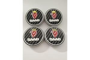 East Coast Autos - 4pcs 63mm Black Carbon Fibre Saab Car Styling Accessories Emblem Badge Wheel Hub Caps Centre Cover SAAB 93, 9-3, 9-5 Vector Linear Aero