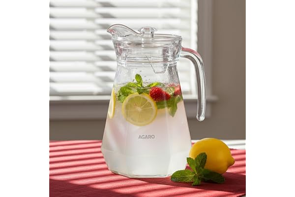 AGARO Elegant Glass Pitcher Jug 1.1L, Transparent Beverage Carafe for Home, Office, Pitcher for Serve Water, Milk, Juice, Beverage, Lassi, Cocktail