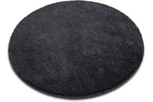 casa pura Badmatta rund 120 cm mörkgrå, fluffig badrumsmatta raggy, badrumsmatta halkfri, tvättbar, duschdraperi, matta dörrm