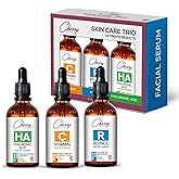 skincare set with vitamin c serum retinol serum and hyaluronic acid serum. trio face serum with anti-aging / anti-wrinkle instant effect against pigment spots pimples and age spots