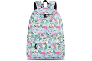 YANAIER Mädchen Schulrucksack Modischer Freizeitrucksack für Frauen Teenager Jungen Wasserdicht Tasche Schulranzen Tagesrucksack mit Laptopfach (Blauer Flamingo)