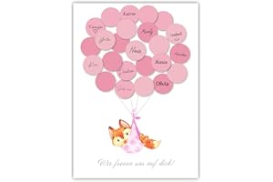 Pandawal Babyparty Deko Mädchen Fuchs Gästebuch Alternative (Rosa) Gastgeschenk Baby Shower Set Taufe Pullerparty Erinnerungsstück/Andenken beschreibbar/Fingerabdruck