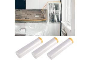 Hivexagon Pre-Taped Masking Film Pack of 3, Adhesive Painting Drop Film, Automotive Applications Car Furniture Carpet Floor Protection Covering Cloth 2mx20m