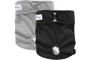 LeerKing Couche pour Chien Femelle Lavable Lot de 2 Réutilisables Culottes Hygiéniques Très Absorbantes Incontinence Périodes Physiologiques Gris et Noir S